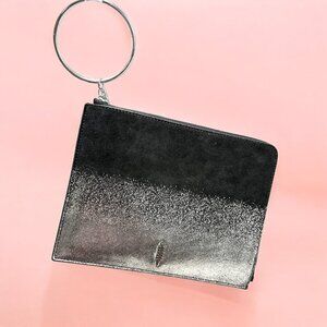 THACKER Black Suede and Metallic Silver Ombré Gable Ring Wristlet Pouch